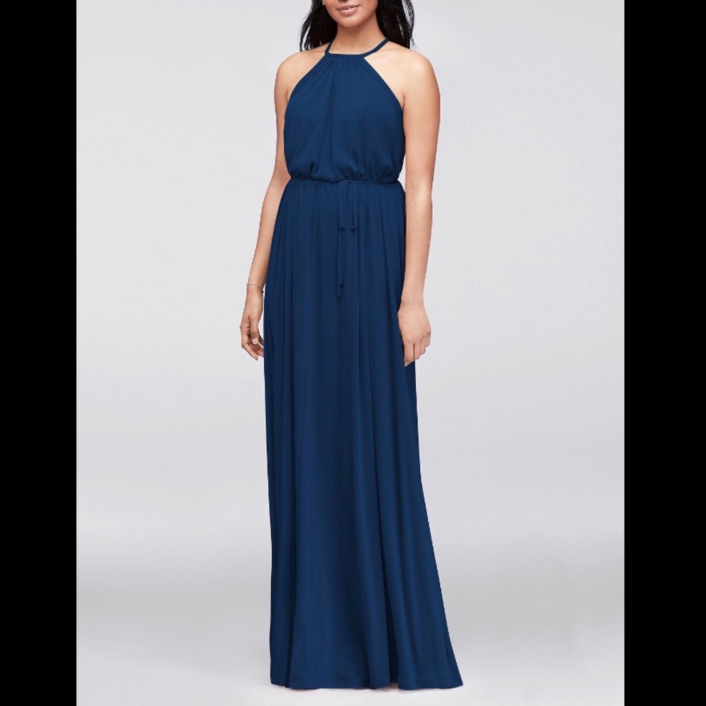 Soft Mesh Halter Bridesmaid Dress Marine